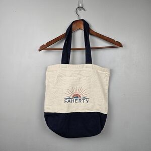 Faherty Brand Cotton Canvas Tote Bag Signature Logo 15×14.5 Navy Cream